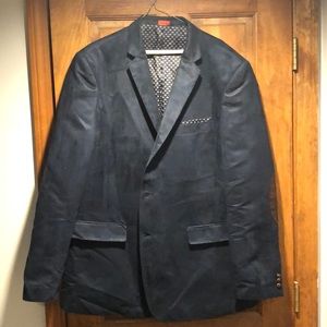 Blue Premium Micro Suede Suit Jacket, Suede Elbows